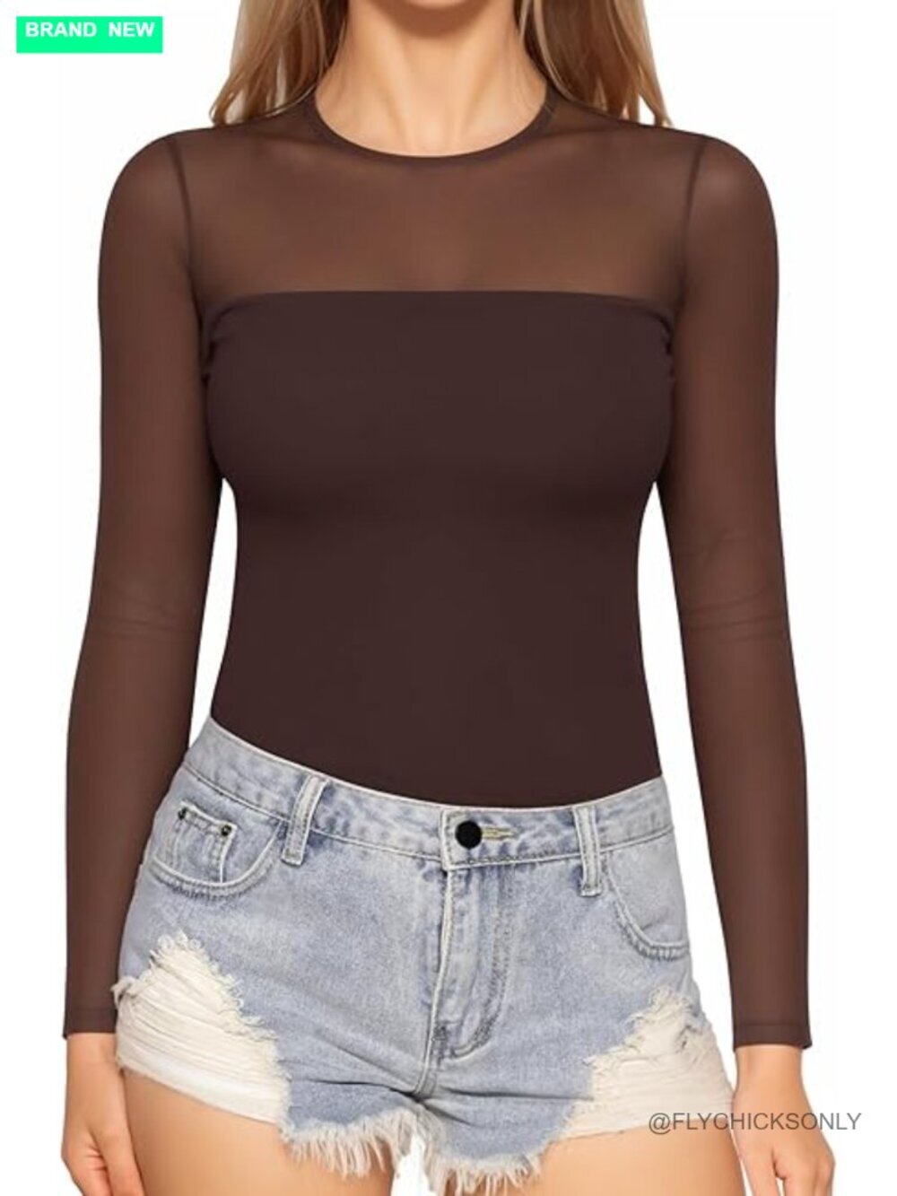 Sheer Long Sleeve Mesh Top Crew Neck Slim Fit Going Out Tee